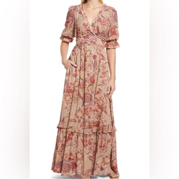 New Anthropologie BTFL-LIFE Floral Ruffle Maxi Dress In Rust! size xSmall - Picture 5 of 14
